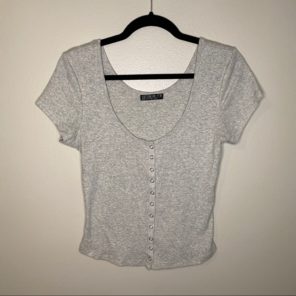 Cotton On grey scoop neck ribbed t-shirt